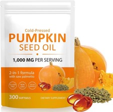 Pumpkin Seed Oil with Saw Palmetto Supplement, 1000mg, Cold Pressed 300 Softgels