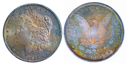 1884-O PCGS MS65 MORGAN $ MUTICOLOR RAINBOW TONING **