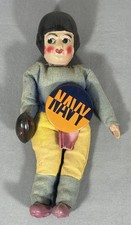 Antique 1930s Japan Celluloid Football Player Doll 7.5" Navy Button Toy