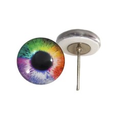 Pair Colorful Rainbow Glass Eyes On Wire Pin Posts Doll Making, Needle Felting