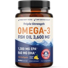 Triple Strength Omega 3 Fish Oil 3600mg EPA  DHA Over 2100mg Omega3 Fatty 120ct