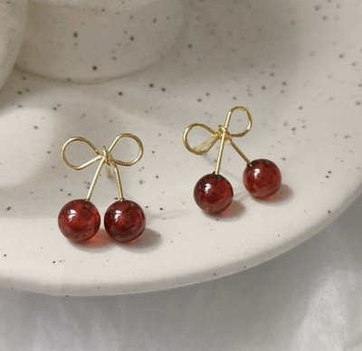 Ohrstecker 14 kt vergoldet Kirsche rotes Glas süß Schmuck Geschenk S925 Pfosten