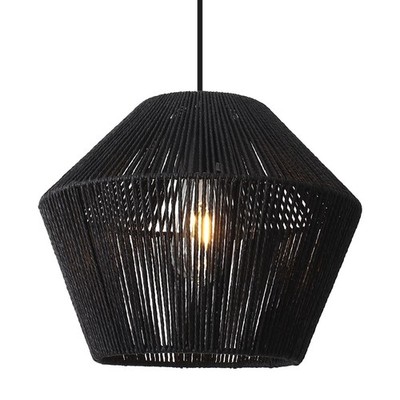 Black Rattan Pendant Light,12'' Hand Woven Pendant Lights Coastal Lighting Fix...