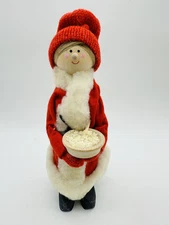 Klintas Hemslojd Nybro Sweden  Woman With Porridge Bowl Red Hat Santa Coat 9"