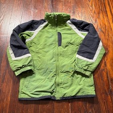LL Bean Jacket Kids Size 8 Green Hooded Full Zip Nylon Shell Colorblock
