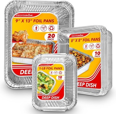 40 Pack Disposable Aluminum Pans 9x13 8x8 1lb Heavy Duty Foil Baking Tins Set