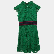 CH Carolina Herrera Kids Green Lace Pleated Dress Size 6 Yrs