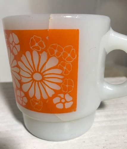 Vtg Anchor Hocking Fire King Mugs Orange White Pattern Milk Glass Set Of 3 USA - Picture 12 of 20