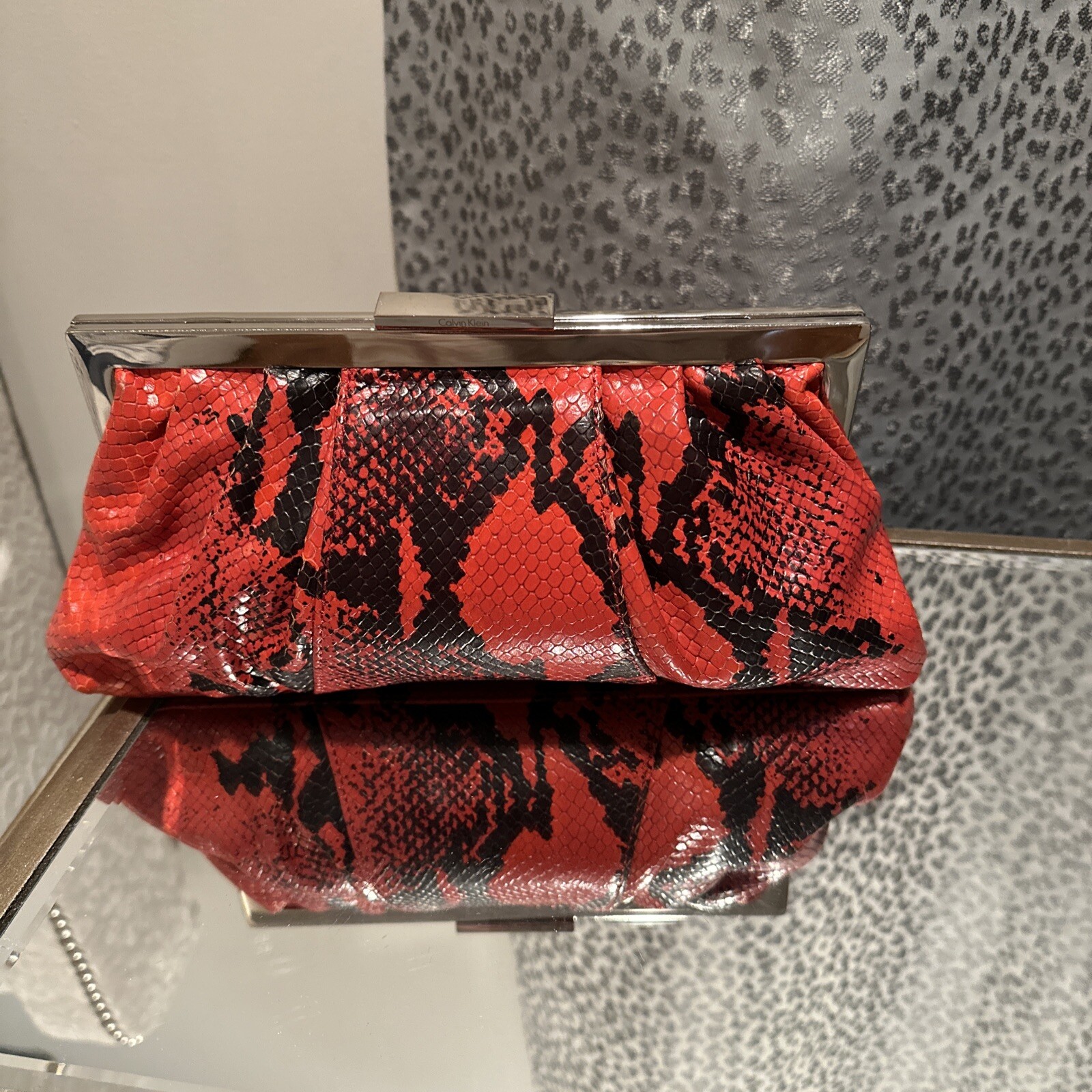 Calvin Klein Leather Framed Python Bag Clutch - image 3