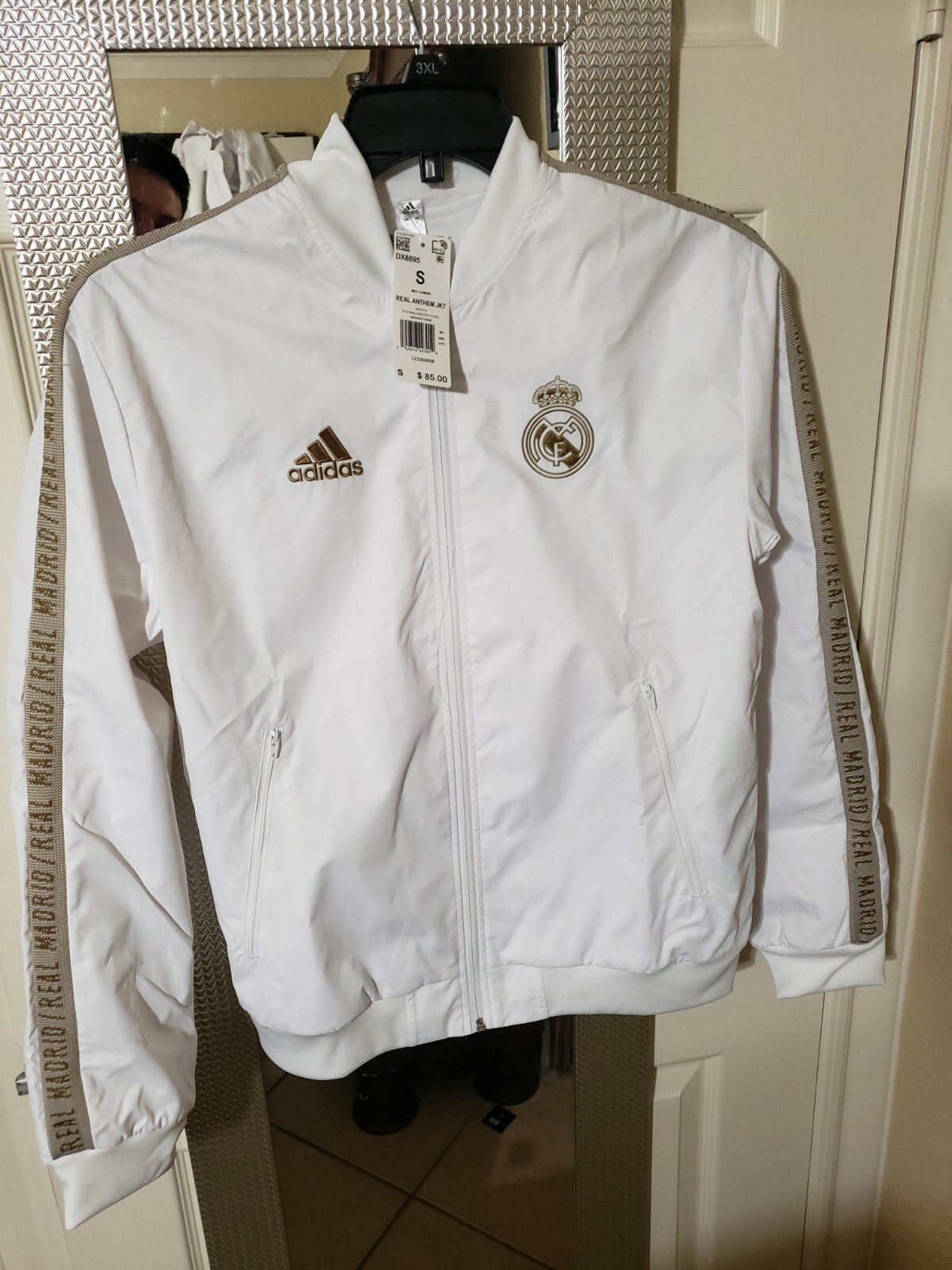 NWT Adidas Men s Real Madrid White Gold Anthem Jacket Men s Small