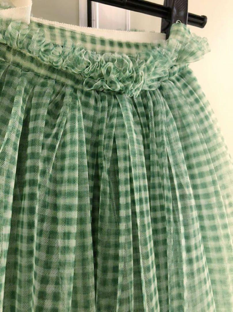 Used Molly Goddard Gingham Plaid Tulle Wrap Skirt Size UK 8 Green 