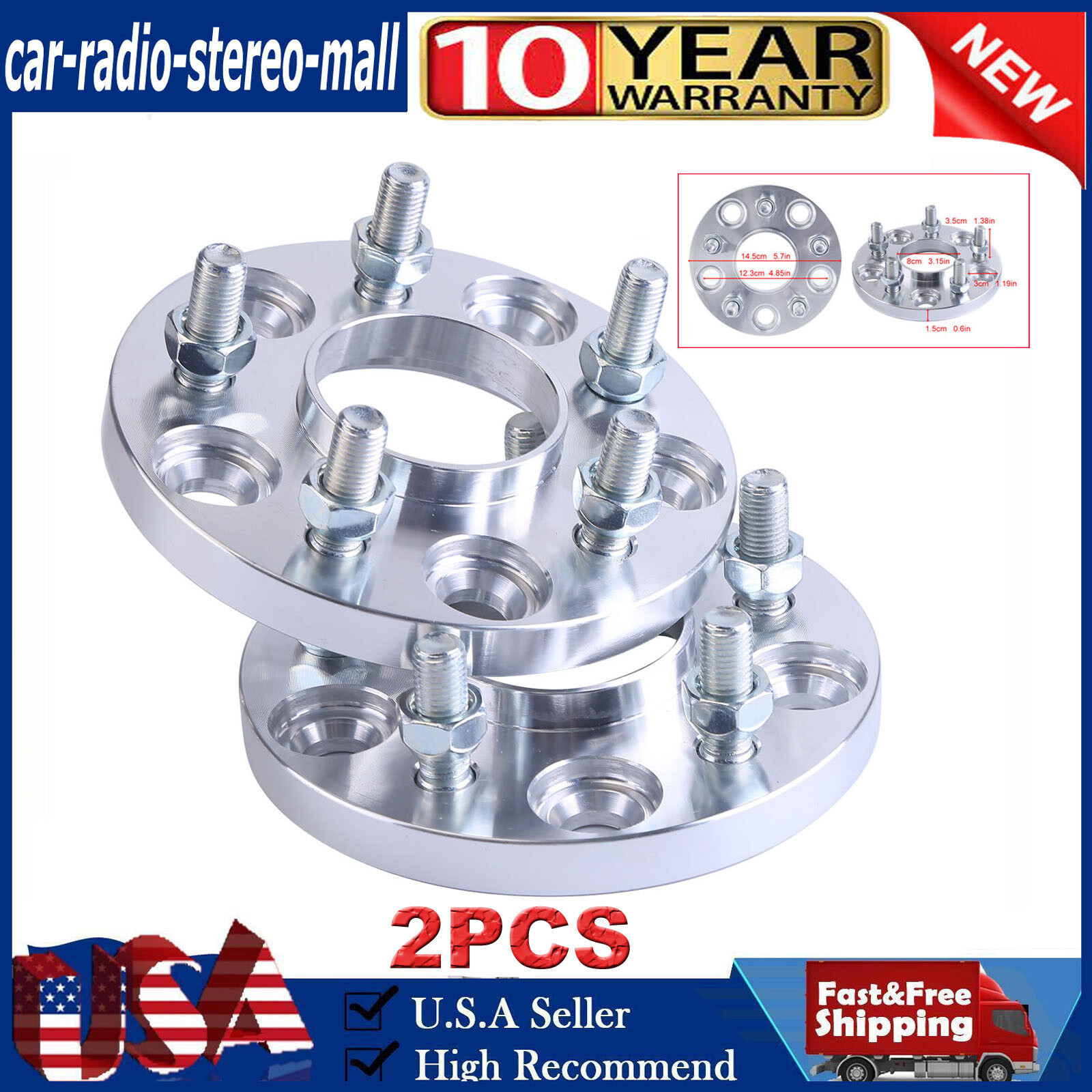 2PCS 15mm Wheel Adapters 5x114.3 to 5x108 (Hub to Wheel) 5x4.5 to 5x4