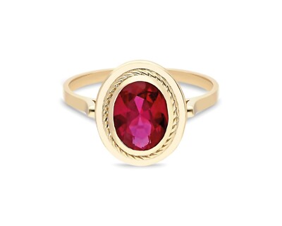 14K massives Gold ovale Form Laborgefertigter Rubin Statement Ring Damen Damen Schmuck