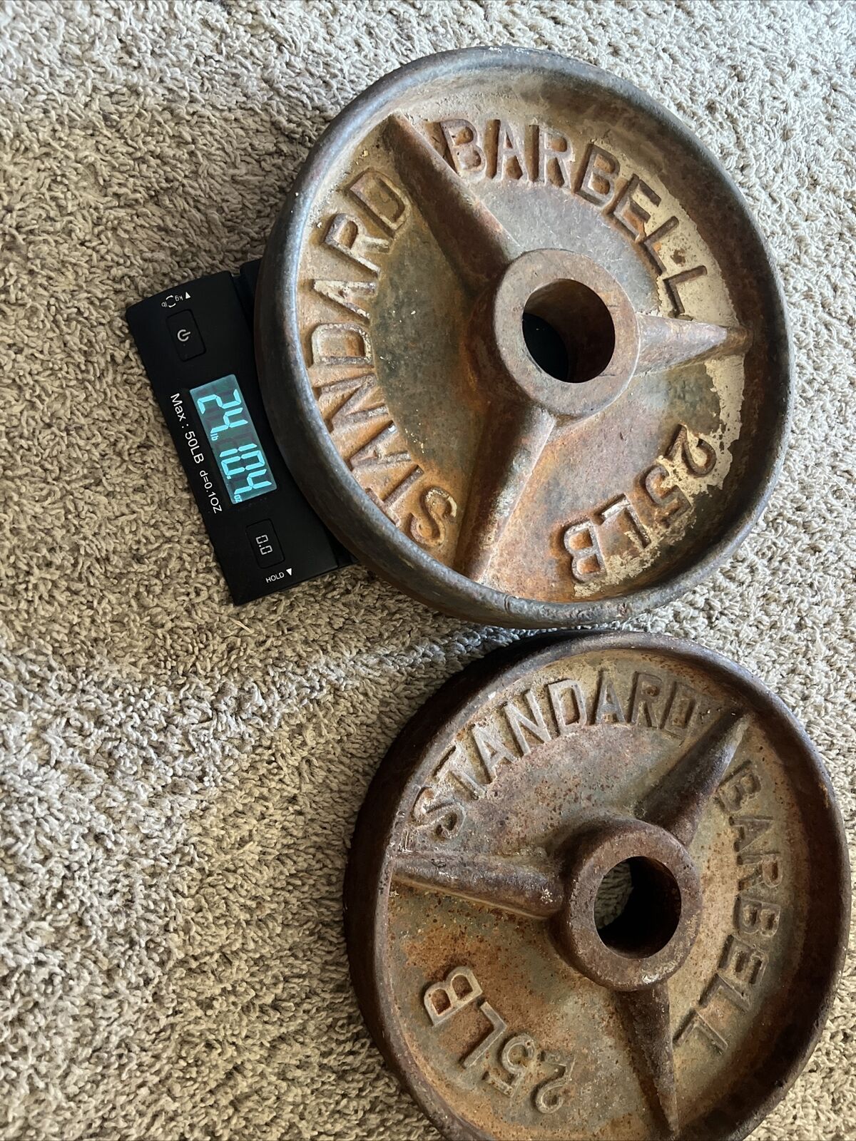 25 Pound Pair Vintage Iron Olympic Weight Plates Standard 25 LBS 11.3 KGS