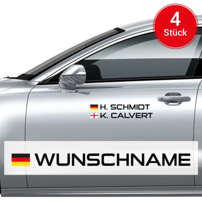 4x Auto Aufkleber "Name und Flagge" Name Autoname Rallye Matt Glanz Schwarz