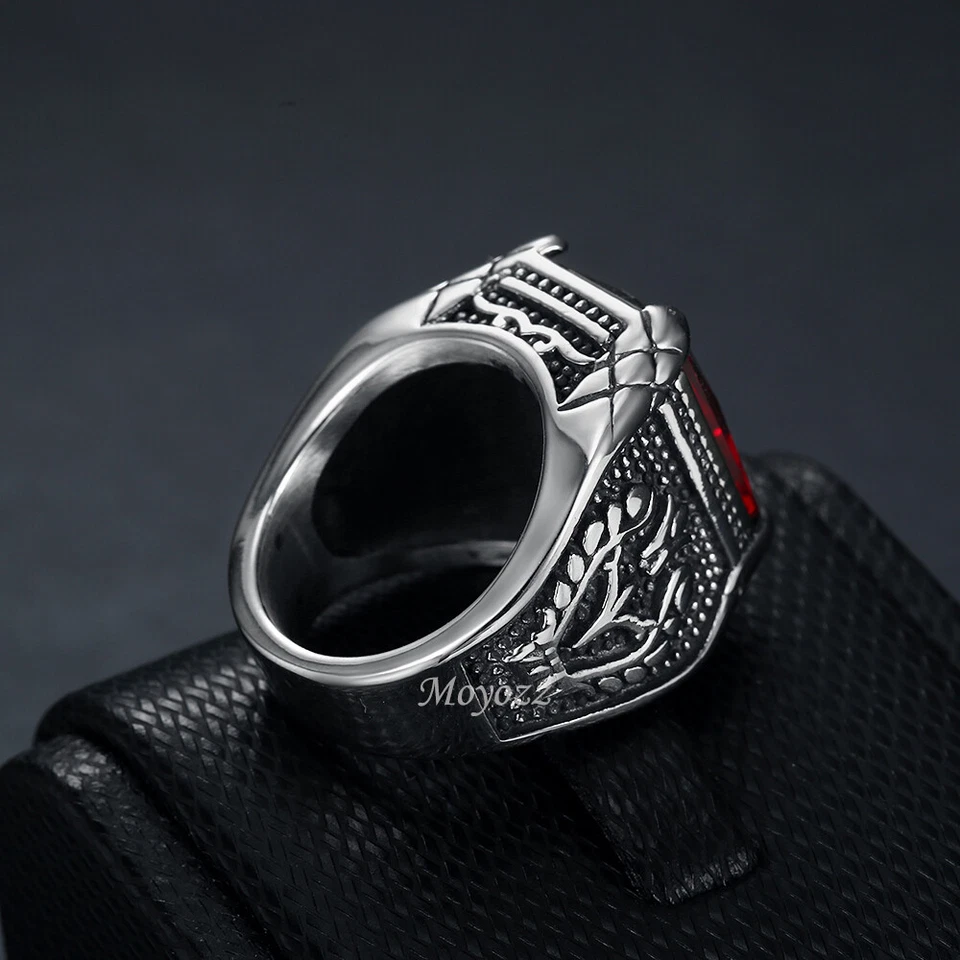 Anillo de piedra de zafiro ónix simulado circonita cúbica azul para hombre de acero inoxidable talla 7-15 regalo Foto 3 de 4