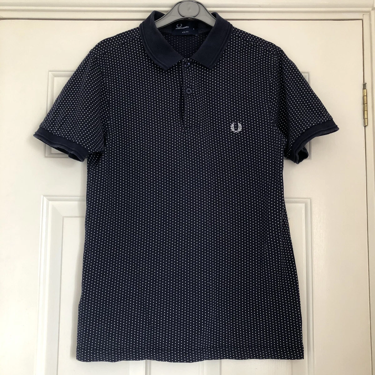 Fred Perry Navy Blue Spot Spotty Polka Dot Polo Shirt Mens Mod