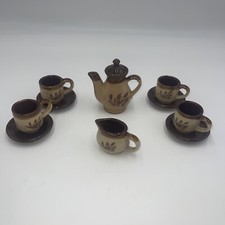 11 Piece Stoneware Toy Tea Set Service Wheat And Floral Pattern Vintage