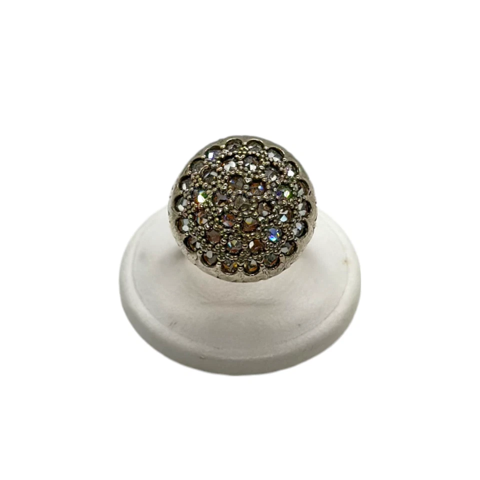 ANELLO TOPPA TONDA 2,3CM ARGENTO PLACCATO E ZIRCONI - Immagine 2 di 4