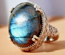 Malagasy Labradorite and Natural White Zircon Ring 6 Platinum Over Sterling Silv
