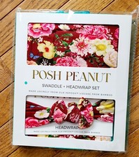 POSH PEANUT Swaddle Headwrap Set Pastel Blue New Open Box