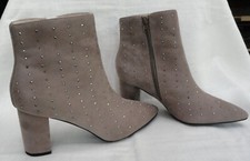 Halston Dress Boots ~ Vegan Suede ~ Womens 9 ~ Studded Taupe ~ Block Heel