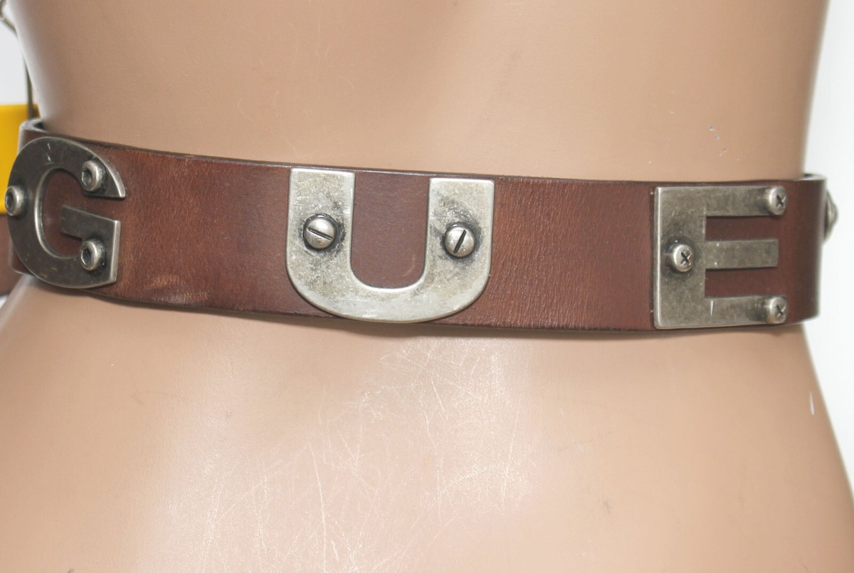 Guess Genuine Leather Ombre Brown Beige Belt with Brass Buckle Like NEW Vintage Leather Brown Belt by GUESS - Gold Tone Signature G  main image 3