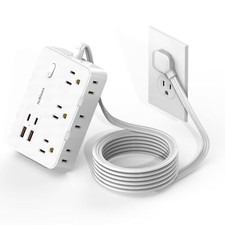 USB Power Strip, Extension Cord with USB Port, Flat Plug Power Strip, Ultra Flat