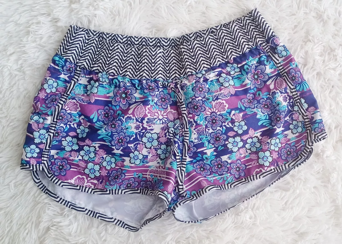 Athleta Petal Tie Dye Running Floral Swim Boardshort Surf Neon Run