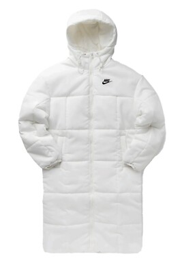 Nike Parka Jacket Insulated Hooded White Oversized Long Coat New