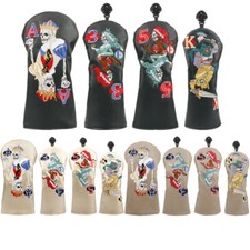 Premium Skull Embroidery Golf Head Cover Driver Fairway Wood Hybrid Club Covers
