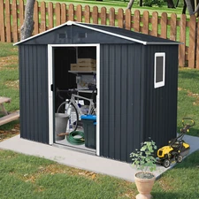 8FT x4FT Metal Outdoor Storage Tool Sheds Utility Storage House W/ Window Black