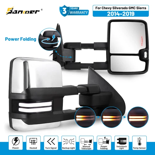 Smoked Switchback Chrome Tow Mirrors Power Fold for 2014-2019 Silverado Sierra