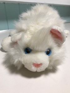 Vtg 18 Chrisha Playful Plush White Long Haired Cat Blue Eyes