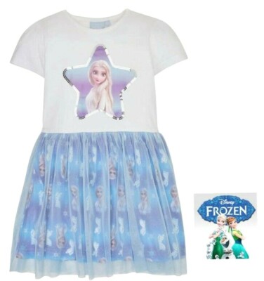 Disney FROZEN Eiskönigin Sommer Kleid Tüll ELSA Pailletten  Gr  110  NEU