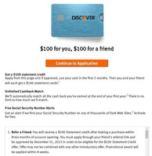 Discover card referral bonus $100. Promotion. refer link. See description