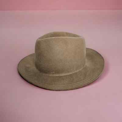 Unisex olive and PIQUE Tan Fedora Hat Olive & Pique - Western Cowboy Hat, 100% Wool Felt, Feather  main image 3