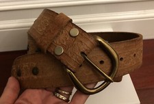Lucky Brand Bohemian Hippie Tan Floral w/ Studded Metal Leather Belt Size M