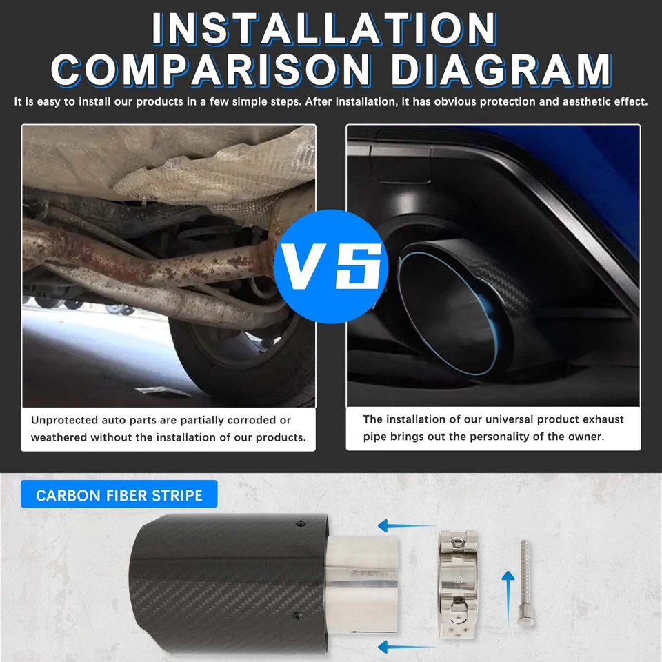 Pair Real Carbon Fiber 2.5" In 3.5" Out Exhaust Pipe For Lexus GS300 GS350 GS F - Image 3 of 4