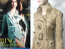 $6,500 Burberry Prorsum Sz Us 8 (bust: ~ 37") Jeweled Honey Lace Trench Coat Nwt