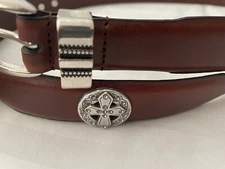 Brown Leather Belt With Light Purple Rhinestone Cross Conchos 28, 30, 32, 44, 46
