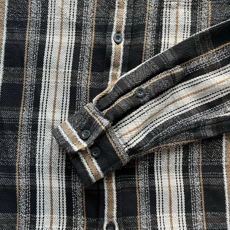 Corridor NYC Heavyweight Vintage Twill Flannel Shirt Black/Mustard Plaid Size S - Image 4 of 4