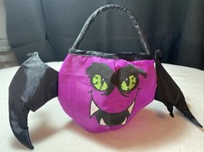 Vampire Bat Halloween Trick Or Treat Candy Bag Tote Purple Black Kid Child