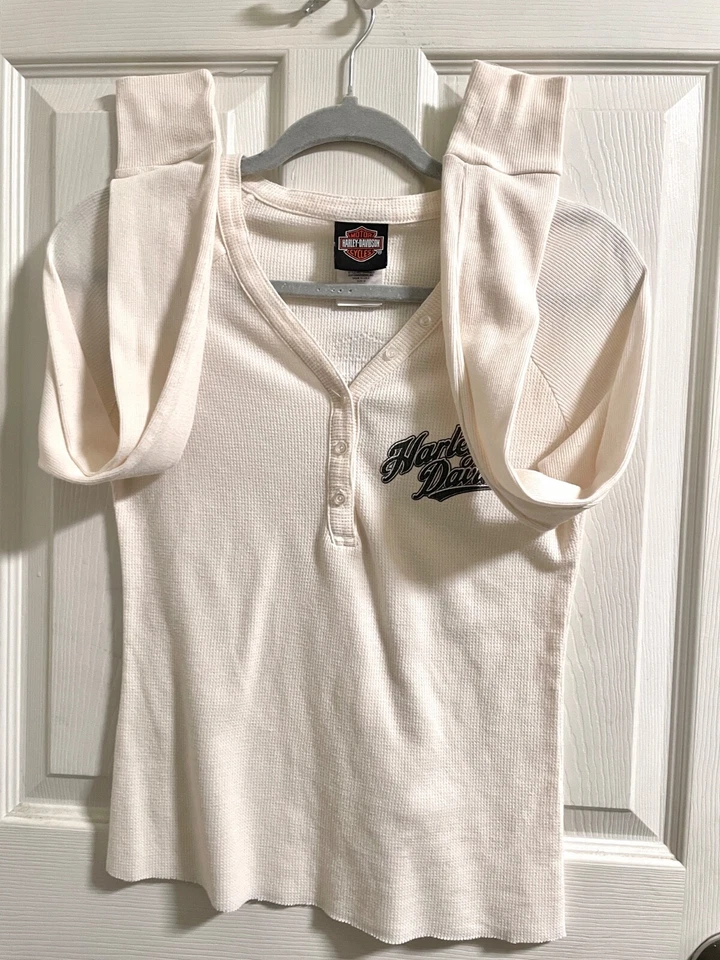 Harley Davidson 2012 top para mujer tejido gofre crema Roma Italia en mezcla de algodón Foto 3 de 4