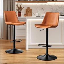 Ergonomic Crazy Horse Leather Pub Stools Large Base Footrest Kitchen Chairs