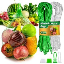 Mesh Produce Bags 20Inch 50PCS with Loop-Style Closures for Vegetables Fruits