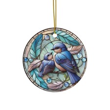 Bluebird Ceramic Ornament Stained Glass Style Mother's Day Gift Bird Lover Decor
