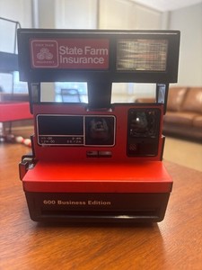Vtg Polaroid 600 Business Black and Red Instant Camera State Farm Logo UNTESTED
