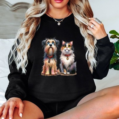 Hund und Katze Haustiere Tiere Damen Sweatshirt Begleiter Pullover