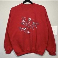 Vintage 90s Northern Reflections Birds Tree Red Nature Grandma Sweatshirt XL